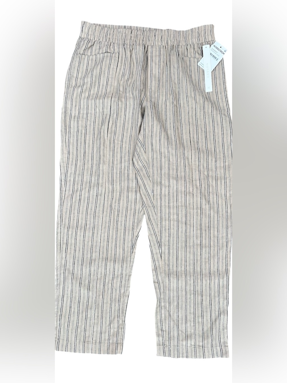 Nordstrom Caslon Tan & White Striped Elastic-Waist Capris NWT